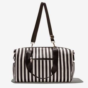Alice + Olivia duffle bag in Positano stripe (black and white strip)